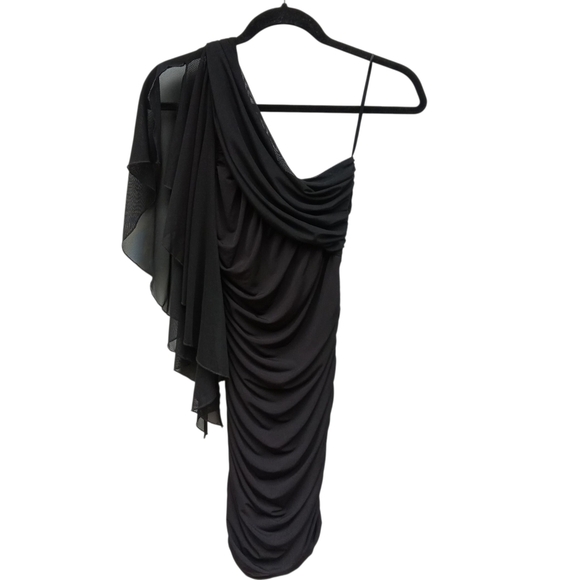 Deb Mini Dress Small Black One Shoulder Rhinestones - Picture 2 of 7